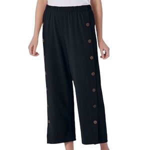 SOFT SURROUNDINGS Newport Beach Side Button Ankle Cropped Pants Black Women’s XS